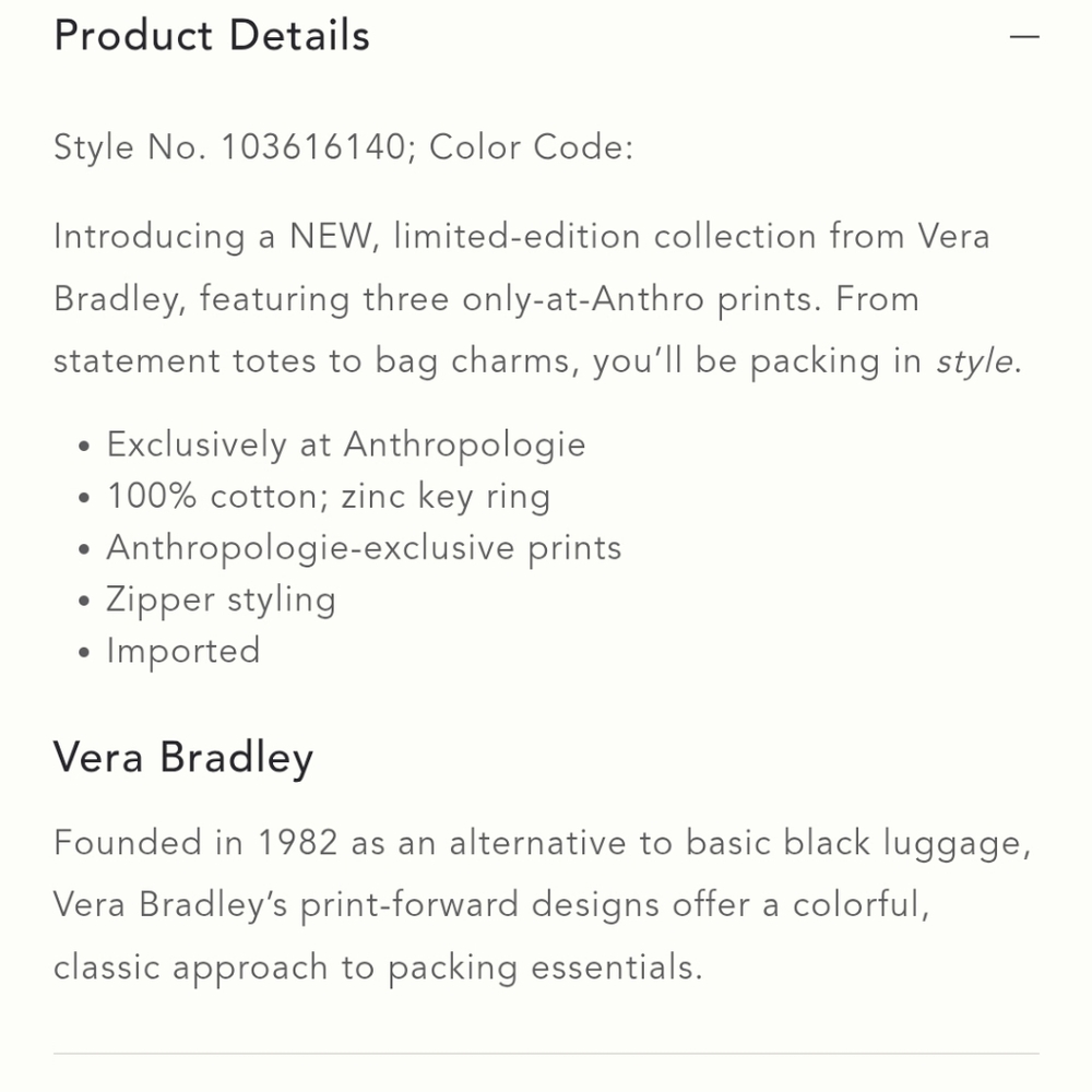 Vera Bradley x Anthropologie Classic Mini Bear Bag Charm - Picture 6 of 6